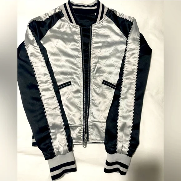 Straight To Hell Black and White Reversible Bomber Jacket - Picture 3 of 7